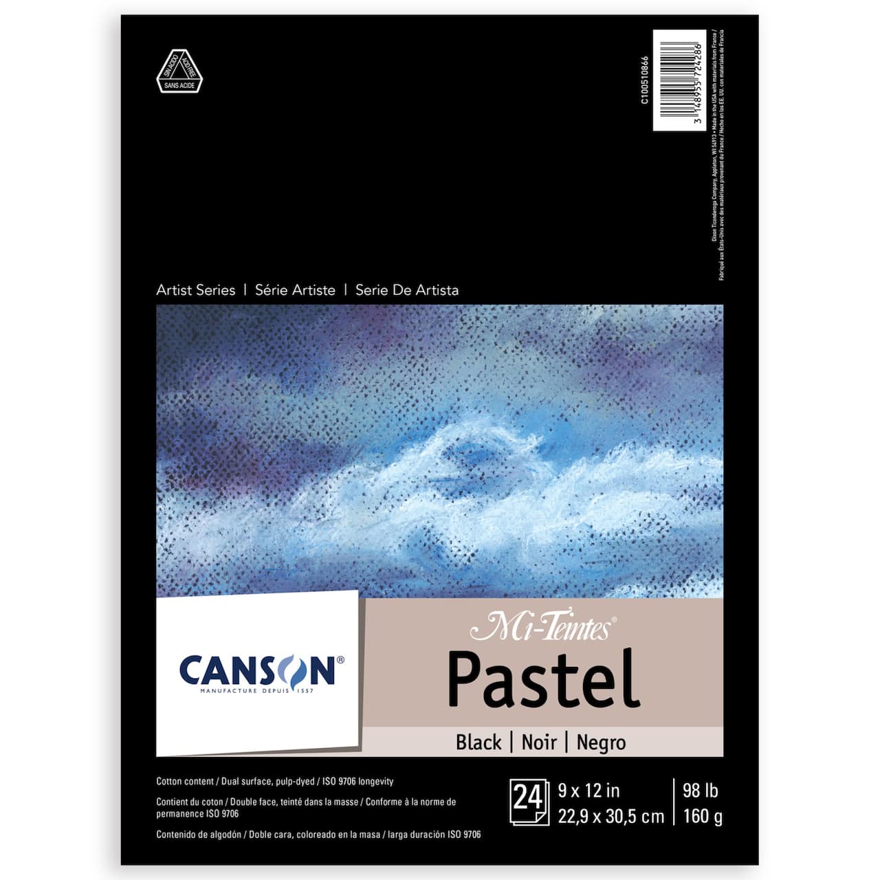 Canson® Mi-Teintes® 9" x 12" Black Pastel Paper Pad, 24 Sheets